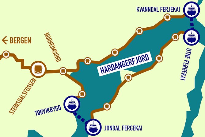 Guided tour to Hardanger Fjord, Waterfalls and Ferry Crossing - Leaving Bergen for the Trengereid viewpoint