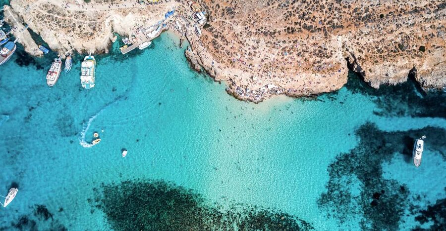 Turquoise water off an island the ferries reach